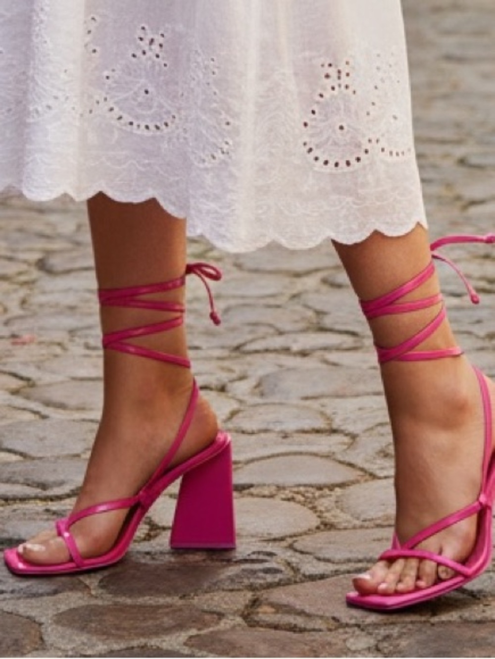Bar III Pink Lace Up Ankle Triangle Heel Size 5M NWOB Resortwear Summer